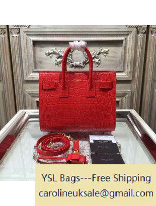 Saint Laurent Classic Baby Sac De Jour Bag in Red Crocodile Embossed Leather - Click Image to Close