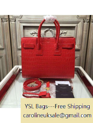 Saint Laurent Classic Small Sac De Jour Bag in Red Crocodile Embossed Leather