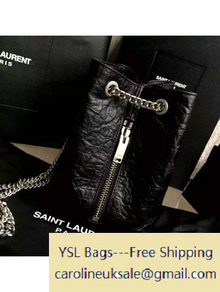 2016 Saint Laurent 425088 Classic Baby Emmanuelle Chain Bucket Bag in Black Crocodile Leather