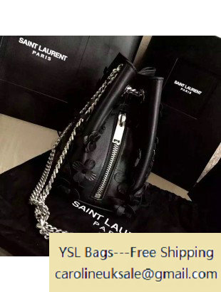 2016 Saint Laurent 425068 Classic Baby Emmanuelle Chain Bucket Bag in Black Flower Calfskin - Click Image to Close