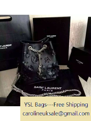 2016 Saint Laurent 425068 Classic Baby Emmanuelle Chain Bucket Bag in Black Flower Calfskin