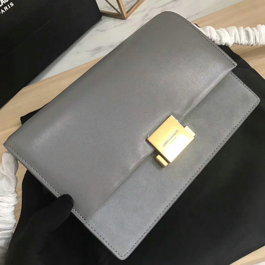 2017 Saint Laurent Medium Bellechasse Bag in grey leather and suede - Click Image to Close