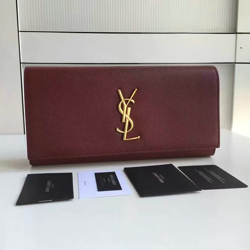 2017 Saint Laurent Classic Monogram Clutch in Burgundy Grain de Poudre Textured Leather
