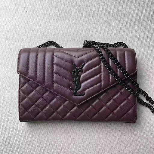 2017 Saint Laurent Monogram Chain Wallet in Bordeaux Mixed Matelassé Leather