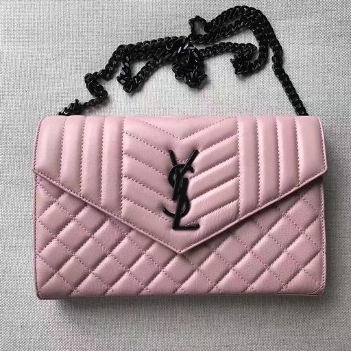 2017 Saint Laurent Monogram Chain Wallet in Pink Mixed Matelassé Leather