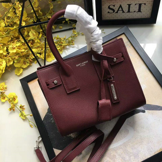 2017 Saint Laurent Nano Sac De Jour Souple Bag in burgundy grained leather
