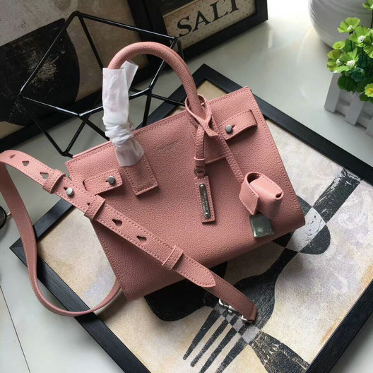 2017 Saint Laurent Nano Sac De Jour Souple Bag in pink grained leather