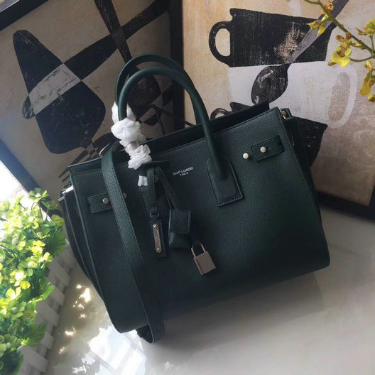 2017 Saint Laurent Small Sac De Jour Souple Bag in dark green grained leather