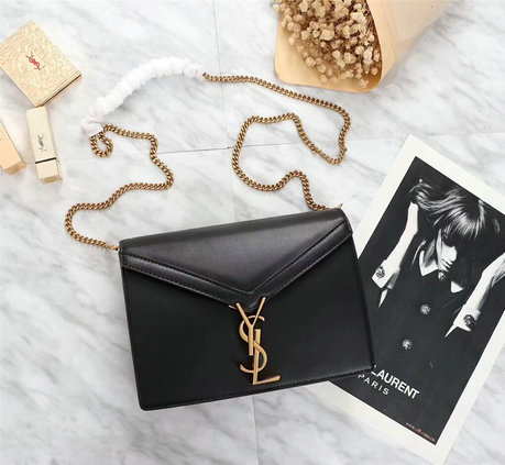 2018 New Saint Laurent Cassandra Monogram Clasp Bag in Black Smooth Leather