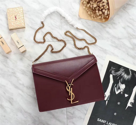 2018 New Saint Laurent Cassandra Monogram Clasp Bag in Burgundy Smooth Leather