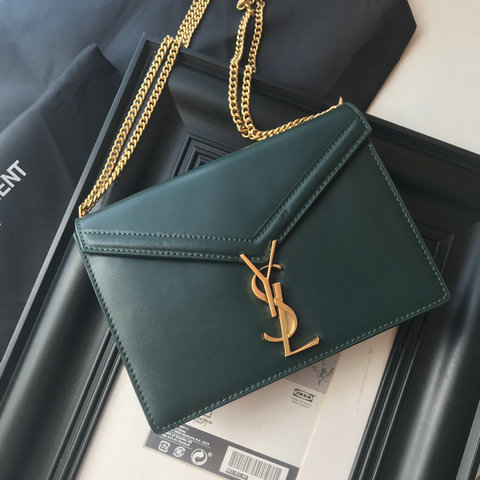 2018 New Saint Laurent Cassandra Monogram Clasp Bag in Green Smooth Leather