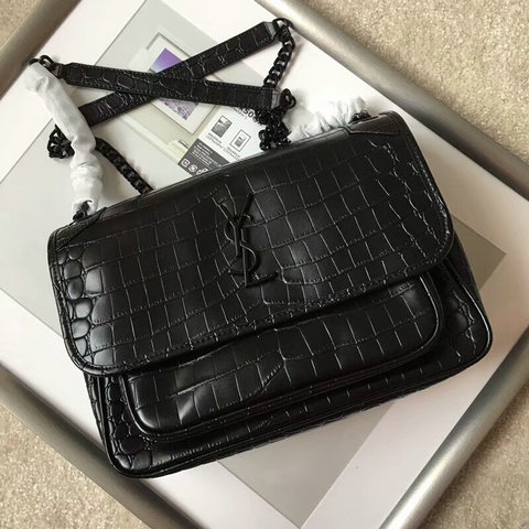 2018 Cheap Saint Laurent Medium Niki Chain Bag in Black Croc-embossed Leather