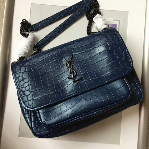 2018 Cheap Saint Laurent Medium Niki Chain Bag in Dark Blue Croc-embossed Leather