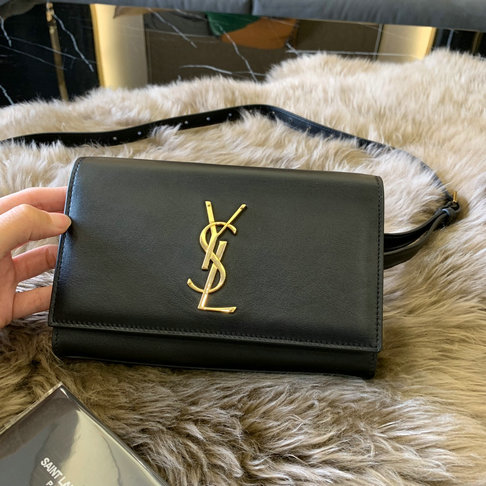 2018 New Saint Laurent Kate Belt Bag in black smooth leather