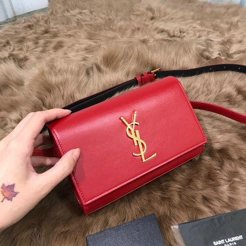 2018 New Saint Laurent Kate Belt Bag in red smooth leather