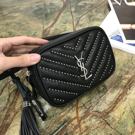 2018 New Saint Laurent Lou Belt Bag in Studded,Quilted Black Leather