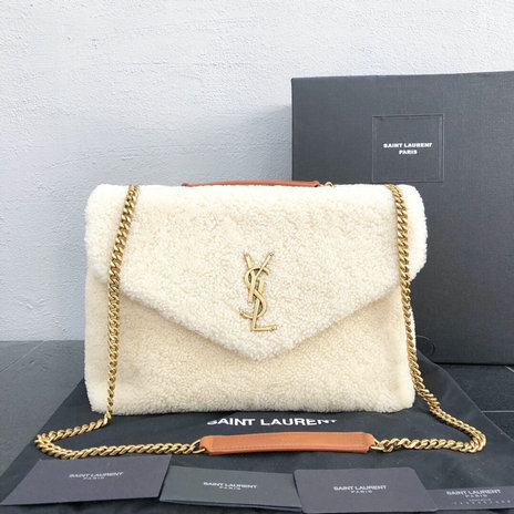 2018 New Saint Laurent Loulou Bag in Ivory Shearling