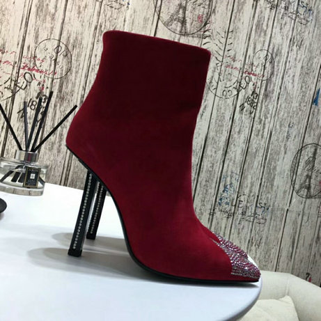 2018 Saint Laurent Crystal Toe Suede Boots in Red