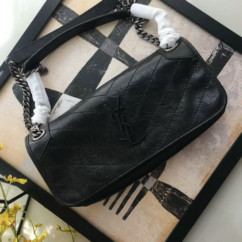 2018 Cheap Saint Laurent Small Niki Chain Bag in Black Vintage Crinkled and Quilted Leather