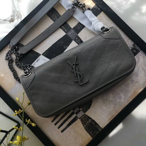 2018 Cheap Saint Laurent Small Niki Chain Bag in Fog Vintage Crinkled and Quilted Leather
