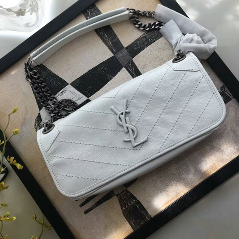 2018 Cheap Saint Laurent Small Niki Chain Bag in White Vintage Crinkled and Quilted Leather