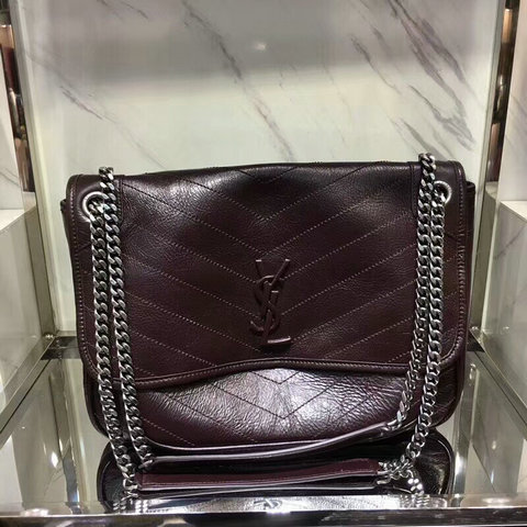 2018 New Saint Laurent Large Niki Chain Bag in Burgundy Vintage Crinkled and Quilted Leather