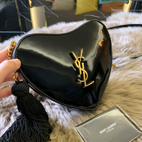 2018 New Saint Laurent Monogram Heart Bag in Black Patent Leather