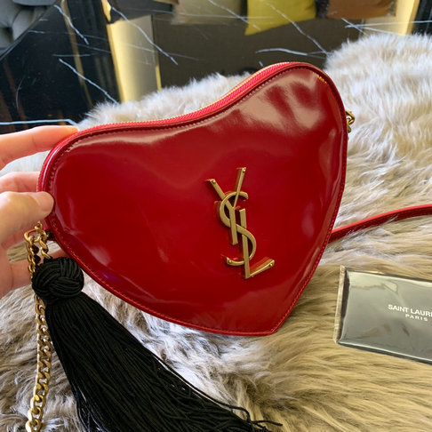 2018 New Saint Laurent Monogram Heart Bag in Red Patent Leather