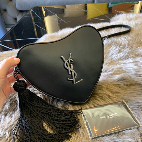 2018 New Saint Laurent Monogram Heart Bag in Black Calf Leather