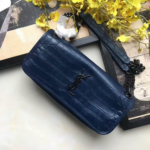 2018 Cheap Saint Laurent Small Niki Chain Bag in Navy Blue Croc-embossed Leather