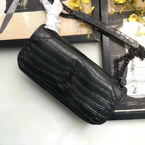 2018 Cheap Saint Laurent Small Niki Chain Bag in Black Croc-embossed Leather