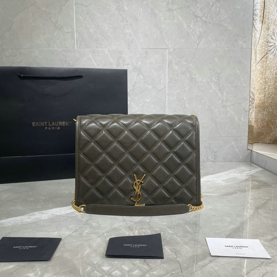 2019 Saint Laurent BECKY Small CHAIN bag in concrete quilted lambskin