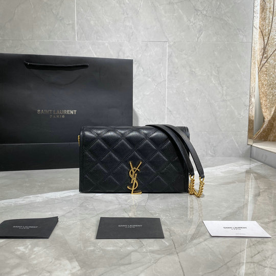 2019 Saint Laurent Becky Chain Wallet in diamond-quilted lambskin