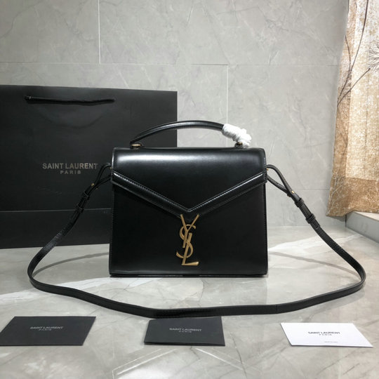 2020 Saint Laurent Cassandra Medium Top-handle Bag in black calfskin leather