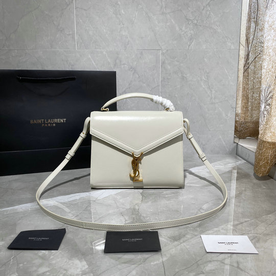 2020 Saint Laurent Cassandra Medium Top-handle Bag in white calfskin leather