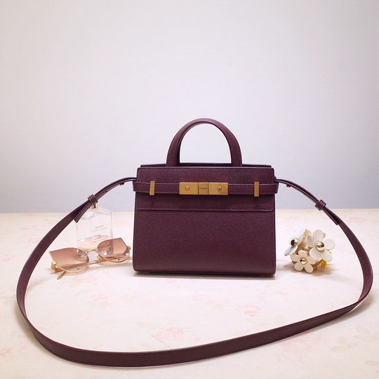 2019 Saint Laurent Manhattan Nano Bag in burgundy grain de poudre embossed leather