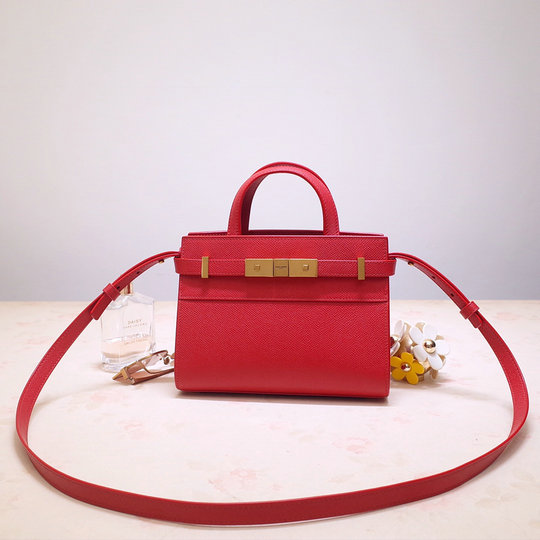 2019 Saint Laurent Manhattan Nano Bag in red grain de poudre embossed leather