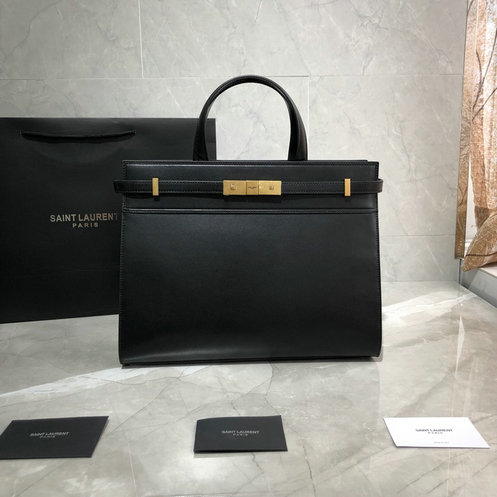 2019 Saint Laurent Manhattan Small Shopping Tote Bag in black smooth leather