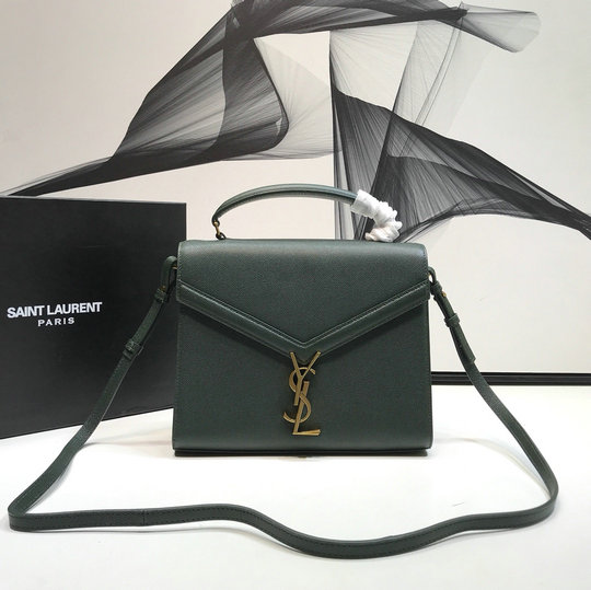 2020 Saint Laurent Cassandra Medium Top-handle Bag in olive grain de poudre embossed leather