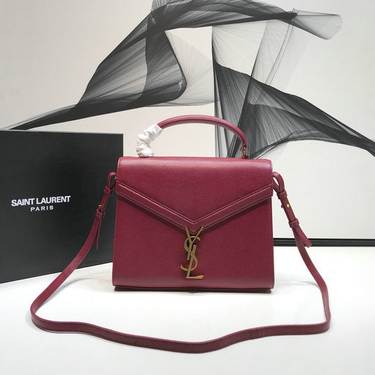 2020 Saint Laurent Cassandra Medium Top-handle Bag in red grain de poudre embossed leather