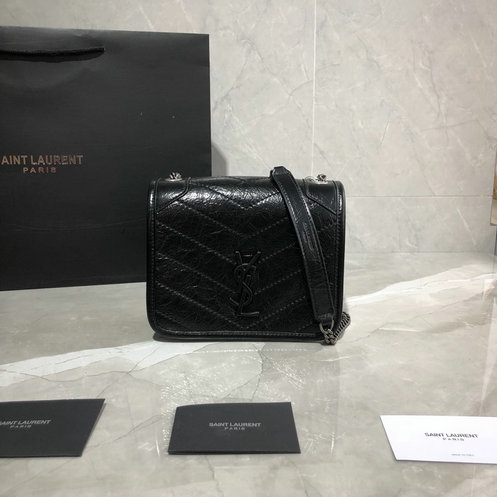 2019 Saint Laurent NIKI Chain Wallet in black crinkled vintage leather