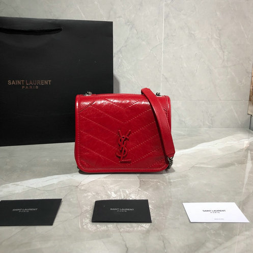 2019 Saint Laurent NIKI Chain Wallet in red crinkled vintage leather