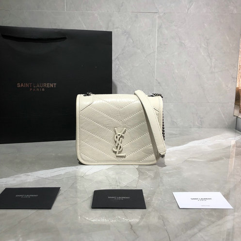2019 Saint Laurent NIKI Chain Wallet in blanc vintage crinkled vintage leather
