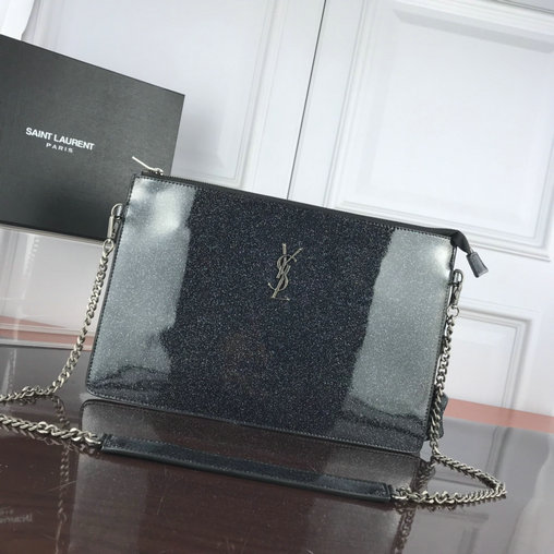 2019 Cheap Saint Laurent Large Zip Clutch in black glitter patent leather - Click Image to Close