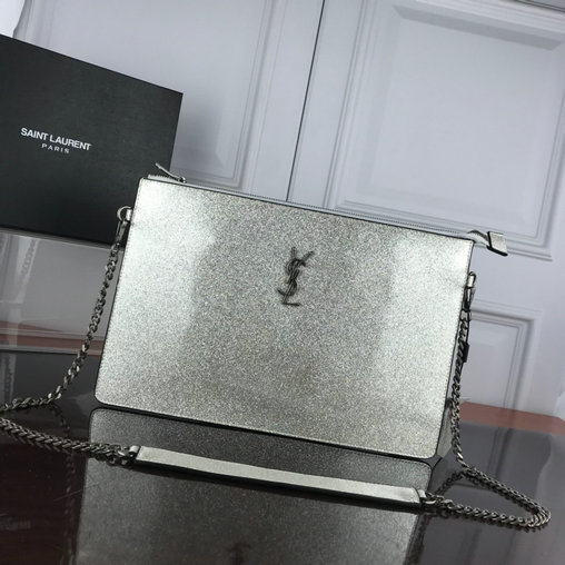 2019 Cheap Saint Laurent Large Zip Clutch in silver glitter patent leather