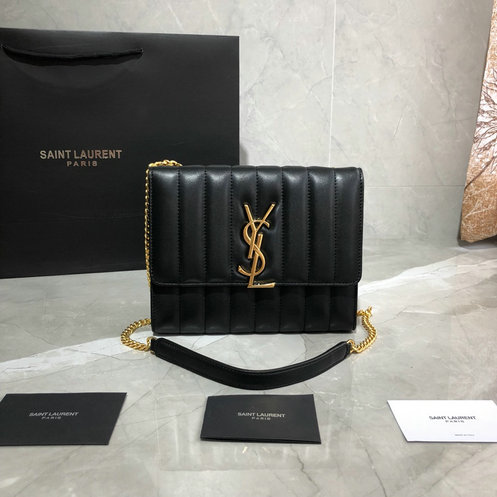 2019 New Saint Laurent Vicky chain wallet in black quilted lambskin leather