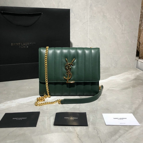 2019 New Saint Laurent Vicky chain wallet in green quilted lambskin leather