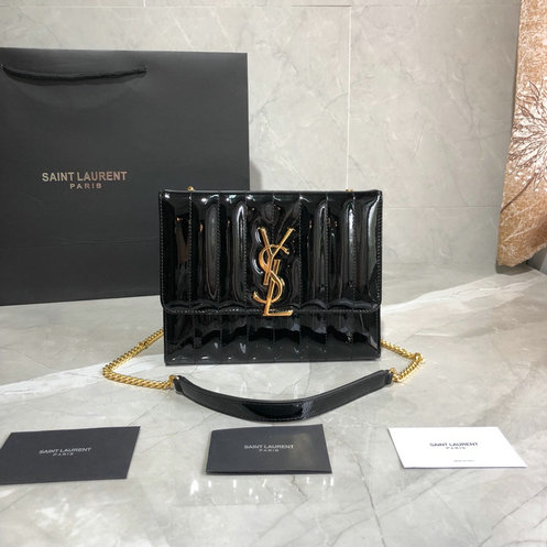 2019 New Saint Laurent Vicky chain wallet in black quilted patent leather