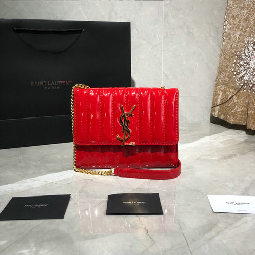 2019 New Saint Laurent Vicky chain wallet in red quilted patent leather