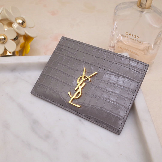 2020 Saint Laurent Monogram card case in grey crocodile embossed leather - Click Image to Close